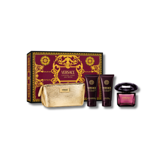 VERSACE CRYSTAL NOIR EDP SET 90ML+BL+SG+POUCH